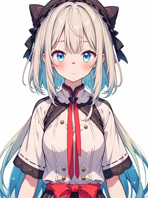 vtuber-halfbody、masterpiece、Best Quality、Best illustrations、Super detailed、Upper Body、solo、1 girl、looking at the camera、upright、Arms at your sides、Beautiful detailed eyes、Concept Art、Short bangs、from the front、White background、Simple Background、Milky white...