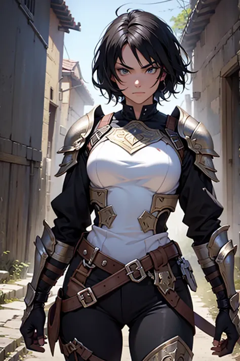 short black hair , badass , full ancient armor