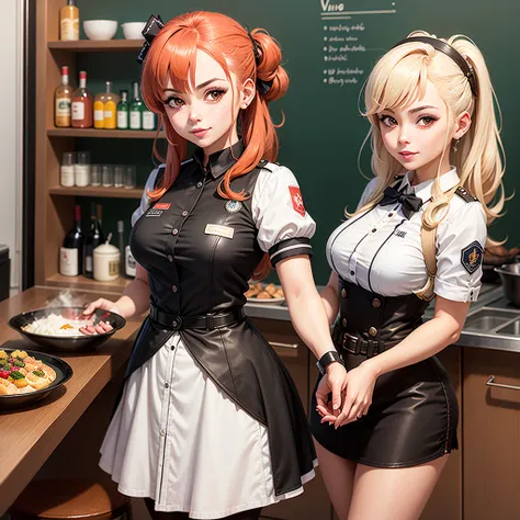 menina anime em uma cozinha segurando uma garrafa de vinho, detalhes finos. meninas da linha de frente, de meninas da linha de f...