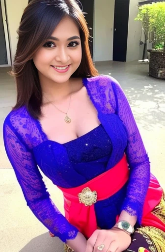 (Best quality, high resolution, Masterpiece: 1.3), a beautiful woman with a slender figure, (dark brown layered hairstyle), wearing a pendant, ((kebaya_bali)) outdoors, scenic beauty, Singaraja-Bali city with a distant background, details in face and skin ...