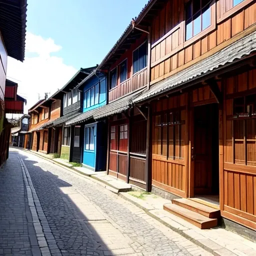 a street with beautiful wooden Jew houses.