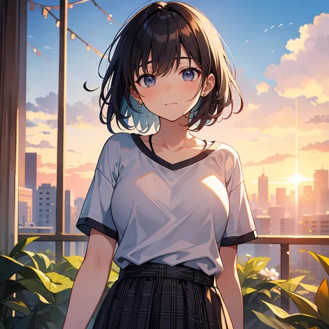 masterpiece, best quality,1girl,highres,rikka,takarada rikka,,shirt,bangs, short sleeves,