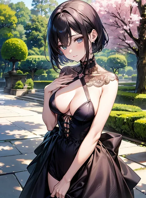 Attractive breasts、Beautiful and attractive anime woman, Enchanting anime girl, Top rated on pixiv、Shinjuku Gyoen National Garden、widow、Cute clothes、Short Bob