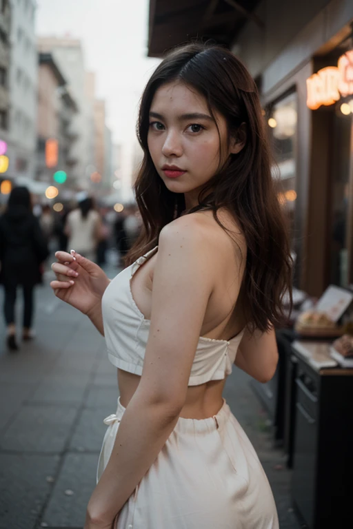 (Cinematic Aesthetic:1.4) Photo of a beautiful korean fashion model bokeh dinner