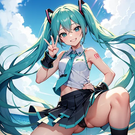 spread pussy,Hatsune Miku,PeaceSign,smile