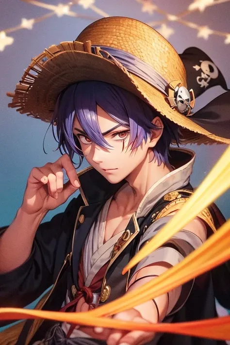 A pirate king wearing a straw hat like the main character of Shonen Jump(Scar on cheek)