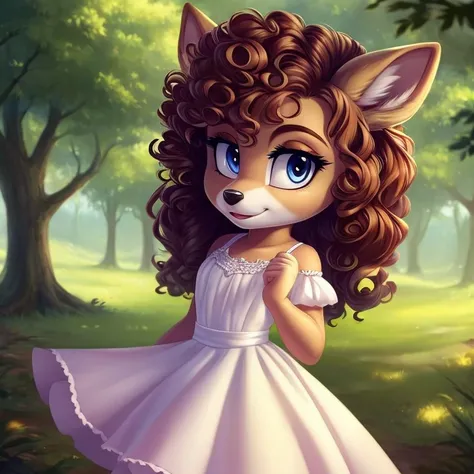 White fur, deer, curly hair, dress, high resolution, earrings,