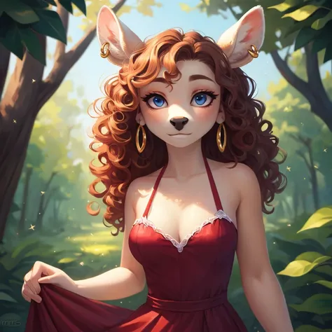 White fur, deer, curly hair, dress, high resolution, earrings,