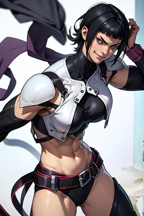 mulher jovem,short black hair , badass , full ancient armor,coxas torneadas,Evil Smile
