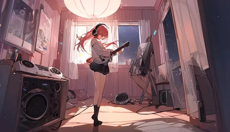 A girl dancing solo with headphones on in her room - "Solo jam session",chat ear