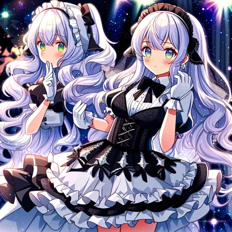 One girl, Extremely detailed, Lolita, Lolita fashion, Frills, Complex and glamorous, gloves, Afternoon tea, Ponette is, Curly Hair, Macaroons, cream, colorful, Gradient dye, Candy, Shiny crystal, Shiny, Particles of light, Dynamic pose, dramatic compositio...