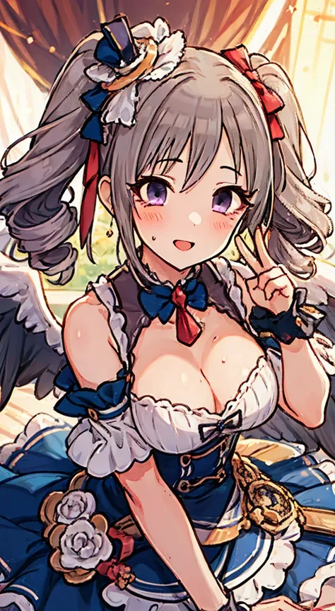 High Quality,Superior,Angelic,Radiant,Charming,Kawaii,Radiant Smile,peace fingers,Idol,idol stage,gothic costume,2 girls,Ranko kanzaki, Kiriko yukoku,