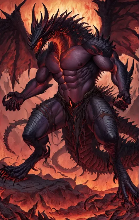 bahamut anthro warrior,comic book style, illustration, solo, abs, detailed scales, majestic horns, ferocious, male, [[badass pos...