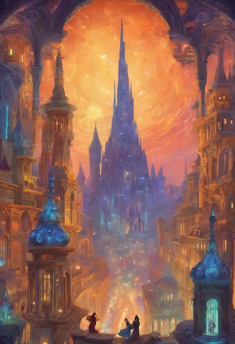 ((Limbourg brothers)), a ((bustling cyberpunk city)) at night, style raw, cyberpunk 