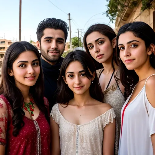 group of young lebanese. focus on the faces of the characters