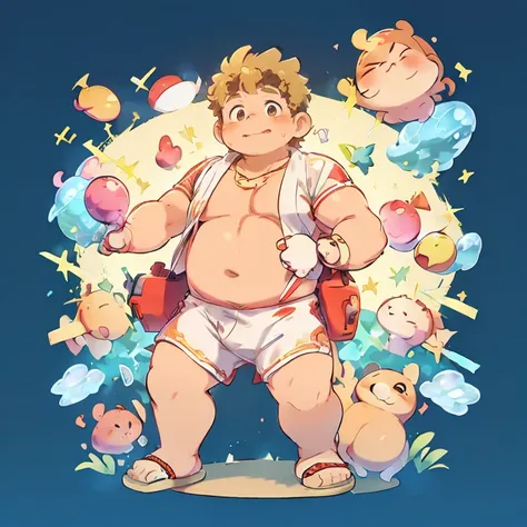 chubby, fat, voluptuous, male, yukata, anime, illustration