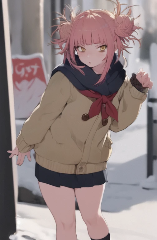 ((masterpiece)), (best quality), (detailed), 1girl,
looking at viewer,  (lipstick:0.75), leaning forward,
long pink hair, twintails,
colorful thighighs,
winter, vivid colors,
 