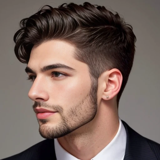 a handsome jewish man with short stylish hair.