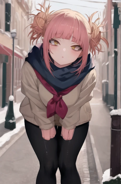 ((masterpiece)), (best quality), (detailed), 1girl,
looking at viewer,  (lipstick:0.75), leaning forward,
long pink hair, twintails,
colorful thighighs,
winter, vivid colors,
 