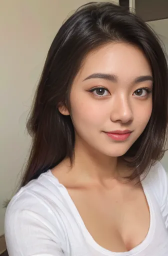 20 years old woman, (photorealistic:1.4, realistic), highly detailed CG unified 8K wallpapers, 1girl, (thick body:0.8), face on camera, (HQ skin:1.4), 8k uhd, dslr, soft lighting, high quality, film grain, Fujifilm XT3, (((black tight t shirt))), (light fr...