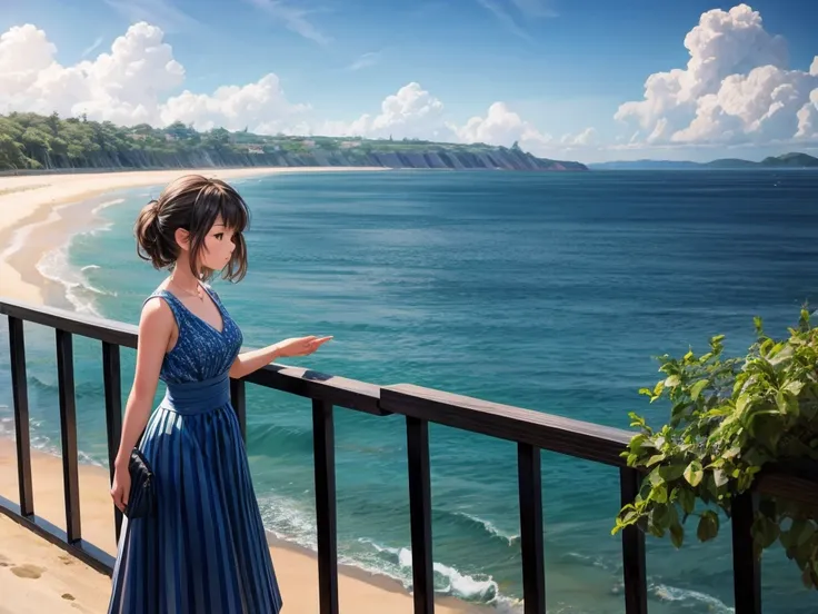 blue moment scenery、girl、seaside、looking into the distance