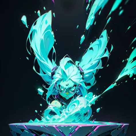 Girl beautiful slimes, league of legends splashart, dark street, pulsing energy, ability image, avatar image ((Trigger studio style, graffiti art, rock punk, cubo neon colors))), 5:2
