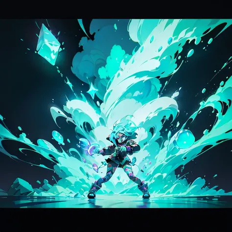 Girl beautiful slimes, league of legends splashart, dark street, pulsing energy, ability image, avatar image ((Trigger studio style, graffiti art, rock punk, cubo neon colors))), 5:2
