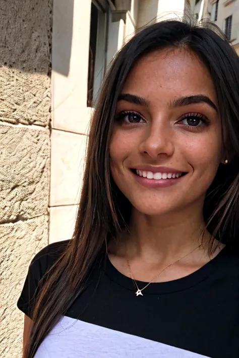 photo Instagram maussade, photo du bas du corps d&#39;une femme de 19 ans, par le bas, dressed in&#39;un t-shirt court , taquiner la nudité, cheveu lisse noir, dégradé de couleur, pointes de cheveux brillantes, tanned skin, heureux, Sourire mignon, beaux y...