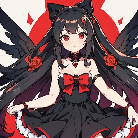 anime girl with red eyes and a black dress with a red bow, anime moe artstyle, anime visual of a cute girl, , cute anime face, yandere, gapmoe yandere, in an anime style, hana yata, extremely cute anime girl face, in anime style, [[[[grinning evily]]]]