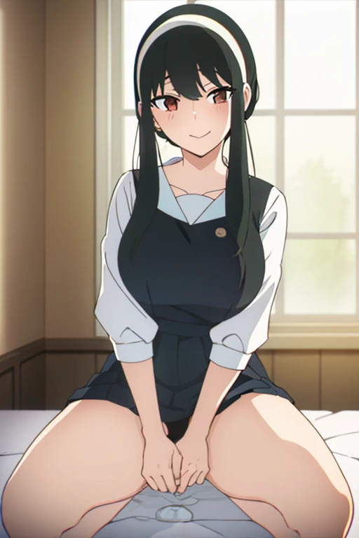 (masterpiece, highest quality: 1.2), alone, 1 girl, alone, panties，，black，string panties，Sailor suit，your heather, smile, Mouth closed, View your viewers, Long black hair, head band, Earrings, Big Breasts, Medium Waist, Medium Hips, wide thighs, Embarrassi...