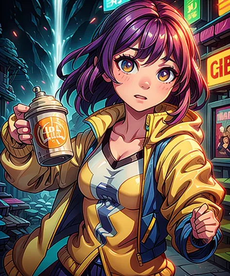 a woman in a yellow jacket holding a cup of coffee, extremely detailed artgerm, anime girl drinks energy drink, senna from league of legends, lovely brigitte from overwatch, brigitte from overwatch, ruan jia and artgerm, trending artgerm, faye valentine, l...