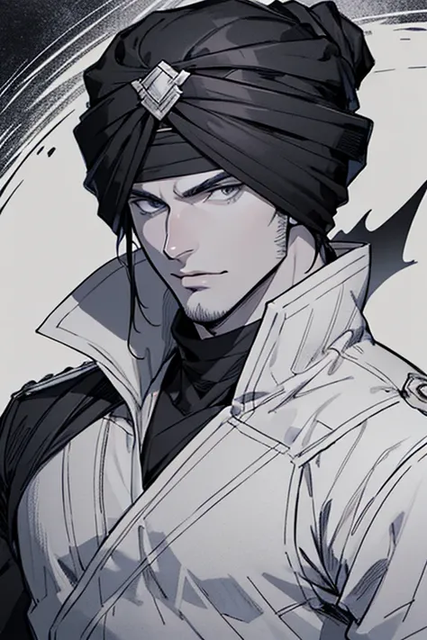 drawing of a man with a turban on his head, Prince Charming of Persia,in manga style, cool shading, handsome guy in demon slayer art, Anime handsome