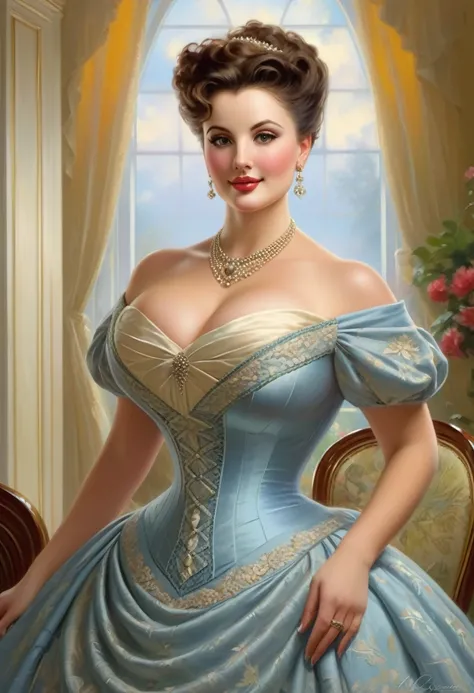 A beautiful Aristacrat woman with large elegant, hawk-like-nose, who embodies old fashioned class, sophistication, elgance as well as wholesome, natural beauty. curvy, thin-waist, wide-hips, swaying-hips. Oppulent historically accurate victorian dress. Gre...