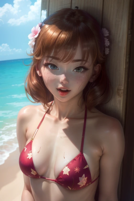 (masterpiece, highest quality, High Resolution:1.2), One girl, alone,Outdoor、Swimwear、bikini、Enchanting、、Ahegao