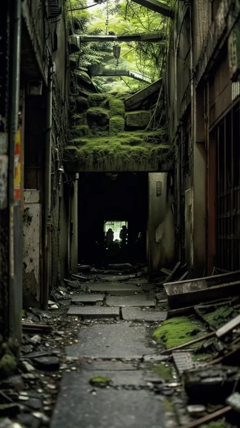 Underground street,moss,Collapse,Devastation,Inside the ruins,Showa,Glasses,Women,adventure,Black and White,