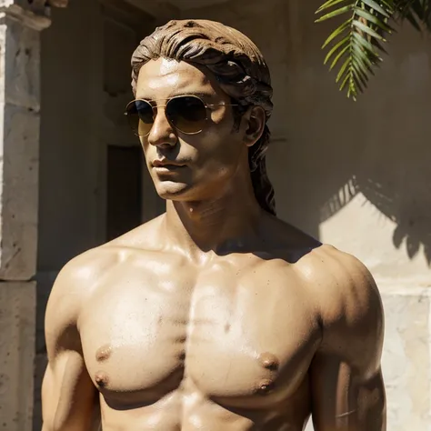 Male Bust sculpture of Greek Apollo with fashionable sunglasses wearing on her