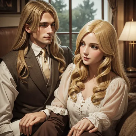 A man with blonde hair and a woman with long brown hair from the 1920s as a couple