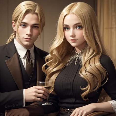 A man with blonde hair and a woman with long brown hair from the 1920s as a couple