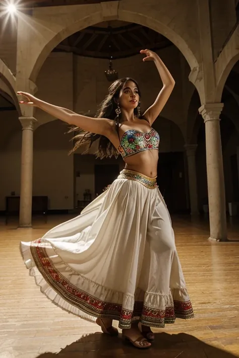 image of a gypsy dancing in a large hall with a full skirt