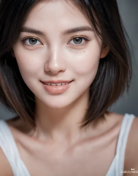 (masterpiece:1.3), (8k, Realistic, RAW Photos, highest quality: 1.4), (One girl), Beautiful Face, (Realistic Face), (Black Hair, short hair:1.3), Beautiful hairstyle, Realistic eyes, Beautiful fine details, (Realistic Skin), Beautiful Skin, Mischievous Smi...