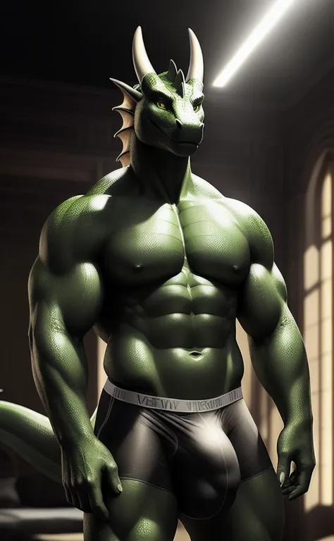 ((ultra realistic, masterpiece, cinematic lighting, NSFW, extreme detail, realistic detailed scale, realistic shaders)), (dragon), with head and belly with green scales, arms and legs with black scales, antrum, pose, (smiling, beautiful), (detailed face, d...