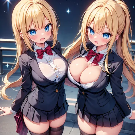 (cute eyes:1.2), (sparkling eyes:1.2), highest quality,wonderful,finely,extremely detailed CG Unity 8K wallpaper, (Stand in line:1.2), (3 girls, clothed), (blazer :1.1), (midium breasts), (open mouth:1.1), (long tongue:1.1), (mouth drool:1.1), (black stock...