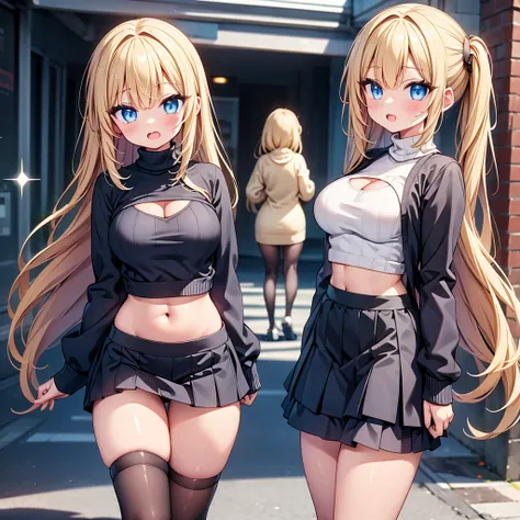 (cute eyes:1.2), (sparkling eyes:1.2), highest quality,wonderful,finely,extremely detailed CG Unity 8K wallpaper, (Stand in line:1.2), (3 girls, clothed), virgin killer sweater, (sweater dress:1.2), (ribbed sweater,sideboob,cleavage cutout, turtleneck swea...