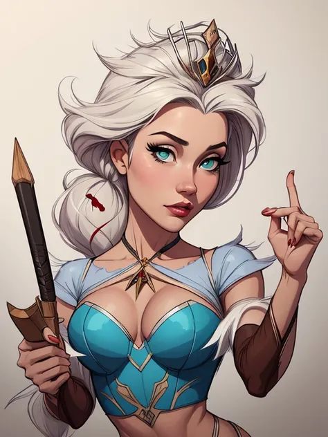 Personagem mulher estilo atompunk Fiona rainha Anna de Arendelle com marcas de guerras Imagem de desenho animado de uma mulher .Ilustra??o estilo desenho animado, estilo de arte dos desenhos animados, estilo de arte dos desenhos animados, digital illustrat...