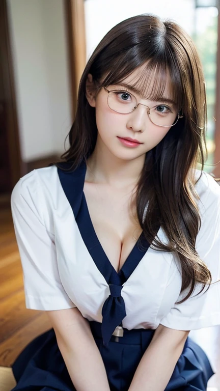 Sitting with legs crossed,1 girl, Very bright backlight,alone, {Beautiful and detailed}, (ベッドにLying写真), Very beautiful big (Huge breasts:1.5) And a small waist ((Press the chest)) ,Big Breasts,Calm expression, Natural soft light,, Delicate features, Blunt ...