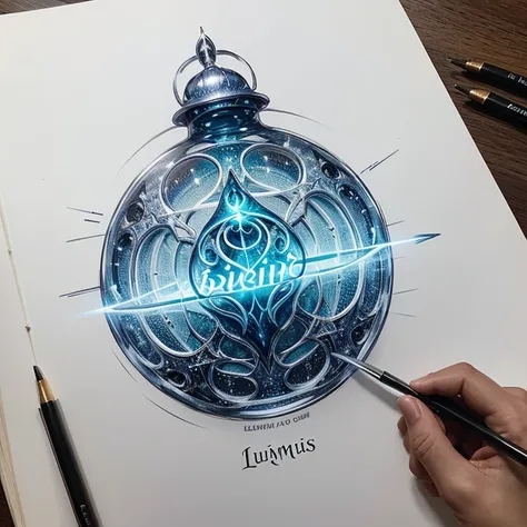 The sketch may feature the name "Lumus Dragon" in an elegant and magical font, com destaque para a palavra "Lumus", where letters can be styled to appear as if they are glowing with their own light, in reference to magic "Lumos" de Harry Potter. Abaixo do ...