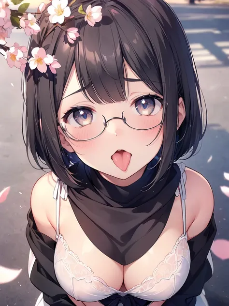 Ultra-detailed, highest quality, High resolution, Moe Anime, ((A cute girl with black hair and droopy eyes is wearing round glasses.)), Cute eyes, Detailed eye depiction, Sparkle in the eyes, View your viewers, Pale skin, (Big eyes:1.4), Laughter, Focus on...