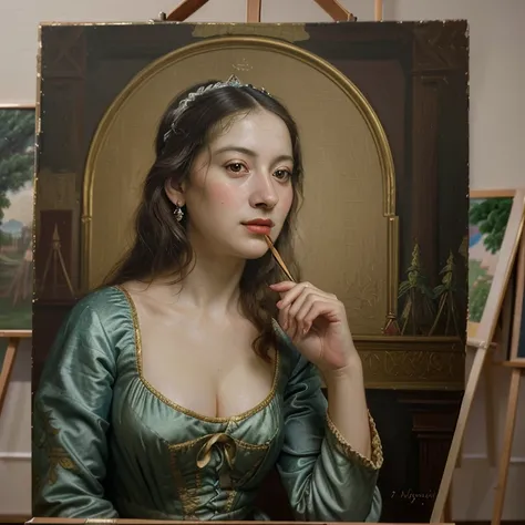 Ultra realistic photo of Madame do Lago historical painting yourself in studio 