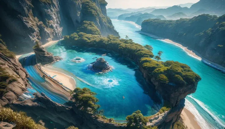 The prompt for Stable Diffusion: A lovely nubile Malaysian woman(age 30, blessed proportions), sunbathing on a sci-fi fantasy Venus beach, surrounded by a captivating scenery of a blue sea, sparkling blue sand, and large blue crystal outcroppings. The imag...