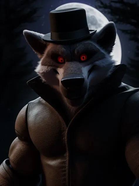 best quality, ultra high res,1furry boy， solo，detailed eyes, volumetric lighting, amazing, finely detail, white fur, red eyes, white sclera, bright pupils, bright atmosphere, muscular, upper body, from back Looking at the viewer Bowler hat (with a red robo...